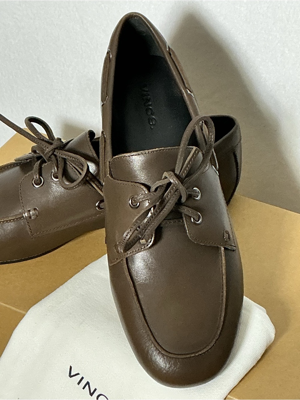 Vince Brown Leather Lace-Up Loafers / Boat Shoes - Size 7 - Picture 3 of 7